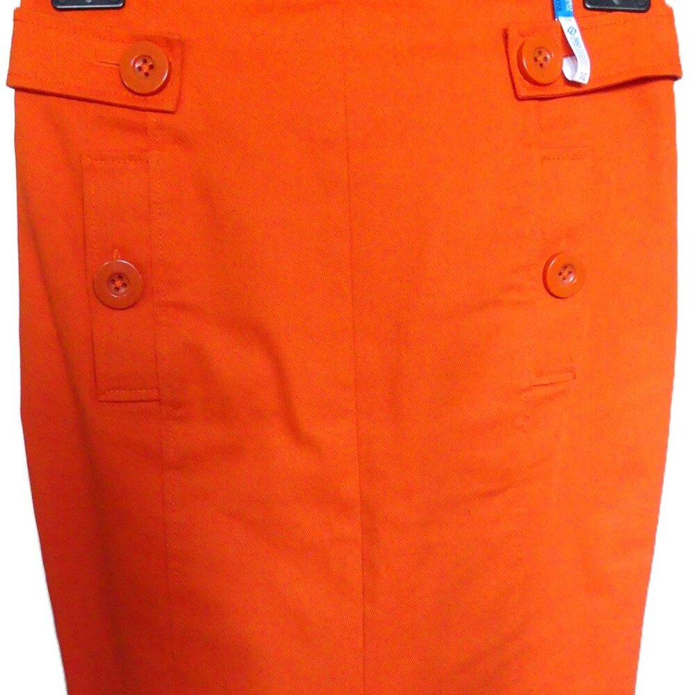Magaschoni Early 2000s Orange Pencil Cotton Blend Twill Skirt USA Size 6